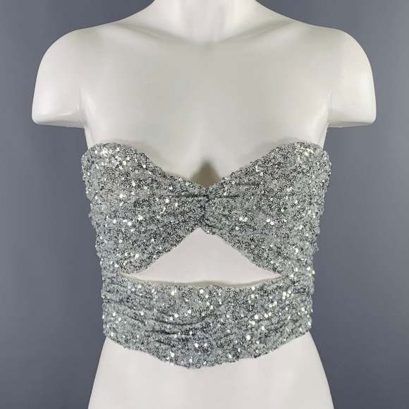 ATTICO Silver Polyamide Sequined Strapless Dress Top - Picture 1 of 7